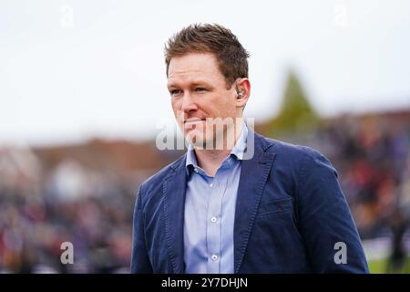 Bristol, Regno Unito, 29 settembre 2024. Sky Sports ed ex capitano inglese Eoin Morgan durante la Fifth Metro Bank One Day International match tra Inghilterra e Australia. Crediti: Robbie Stephenson/Gloucestershire Cricket/Alamy Live News Foto Stock