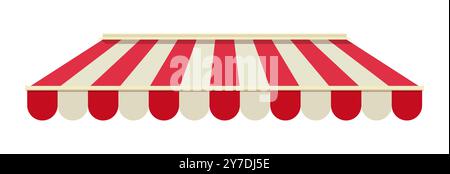 Tenda a righe per il caffè. Tettoia a righe. Tenda parasole per negozi o caffè. Illustrazione Vettoriale