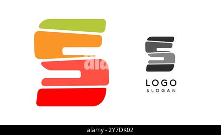 Lettere S colorate e luminose, blocchi a strati come sandwich, bilanciamento della pietra o impilamento di rocce. Moderno monogramma a cartoni animati per libro gioioso per bambini, logo dei giocattoli a blocchi Illustrazione Vettoriale