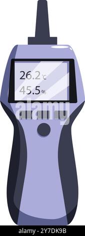 Termoigrometro digitale che mostra la percentuale di temperatura e umidità sul display, moderne apparecchiature di controllo della climatizzazione Illustrazione Vettoriale