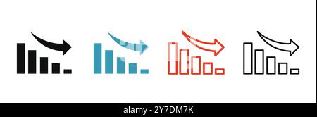 Serie di icone del grafico di riduzione che mostrano i simboli di riduzione dei dati. Illustrazione vettoriale Illustrazione Vettoriale