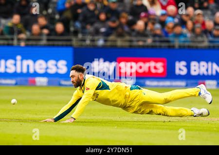 Bristol, Regno Unito, 29 settembre 2024. Glenn Maxwell dell'Australia durante la Fifth Metro Bank One Day International match tra Inghilterra e Australia. Crediti: Robbie Stephenson/Gloucestershire Cricket/Alamy Live News Foto Stock