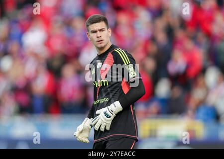 Czestochowa, Polonia. 28 settembre 2024. Kacper Trelowski di Rakow Czestochowa visto durante la partita di calcio PKO BP Ekstraklasa 2024/2025 tra Rakow Czestochowa e Puszcza Niepolomice allo stadio municipale. Punteggio finale; Rakow Czestochowa 2:0 Puszcza Niepolomice. (Foto di Grzegorz Wajda/SOPA Images/Sipa USA) credito: SIPA USA/Alamy Live News Foto Stock