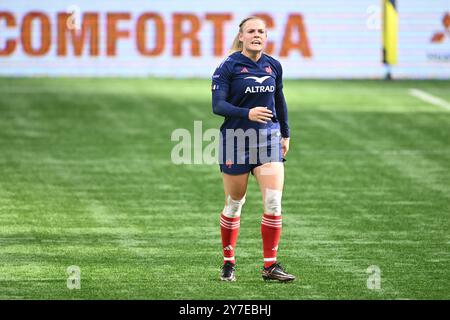 Vancouver, Canada. 29 settembre 2024. 20240929; Vancouver, Columbia Britannica, Canada; la Francia la full-back Chloe Jacquet (15) reagisce durante il primo tempo contro il Canada al BC Place Stadium di Vancouver, Canada, il 29 settembre 2024. (Foto di Anne-Marie Sorvin/Sipa USA) credito: SIPA USA/Alamy Live News Foto Stock