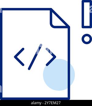 File HTML e punto esclamativo. Avvisi critici, potenziali problemi o avvisi nel codice Web. Pixel Perfect, icona del vettore di traccia modificabile Illustrazione Vettoriale