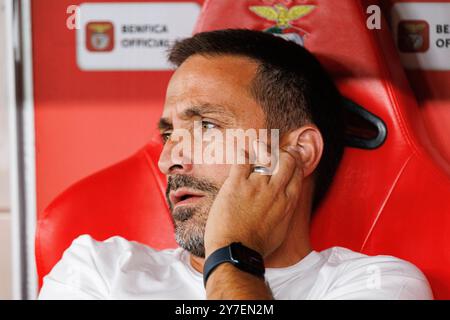 Lisbona, Portogallo. 14 settembre 2024. Vasco Matos (Santa Clara) visto durante la partita della Liga Portugal tra squadre di SL Benfica e CD Santa Clara all'Estadio da Luz. Punteggio finale; SL Benfica 4:1 CD Santa Clara credito: SOPA Images Limited/Alamy Live News Foto Stock