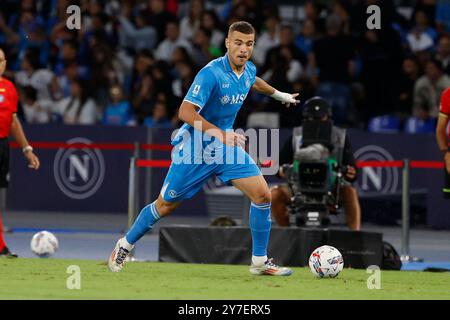 Alessandro Buongiorno del Napoli è visto in azione durante la partita di calcio SSC Napoli - Monza Stadio Maradona il 29 settembre 2024 a Napoli. Foto Stock