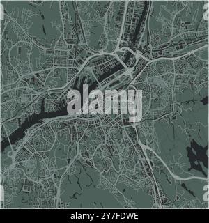 Mappa di Gothenburg in Svezia in uno stile morbido e scuro. Contiene vettore stratificato con strade, acqua, parchi, ecc. Illustrazione Vettoriale