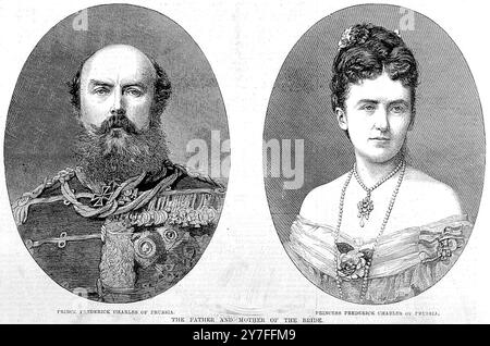 Il matrimonio di sua altezza reale il Duca di Connaught con sua altezza reale la Principessa Luisa Margherita di Prussia. 13 marzo 1879 padre e madre della sposa. Principe e principessa Federico Carlo di Prussia. Foto Stock