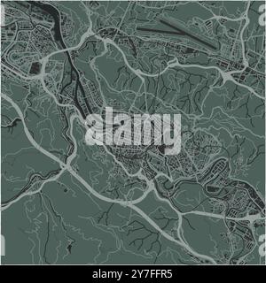 Mappa di Bilbao in Spagna in uno stile morbido e scuro. Contiene vettore stratificato con strade, acqua, parchi, ecc. Illustrazione Vettoriale