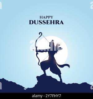 Felice Dussehra Vector Design. Lord Rama che uccide Ravana a Dussehra, Vijayadashami. Illustrazione vettoriale di Dussehra poster Design. Festival dell'India. Illustrazione Vettoriale
