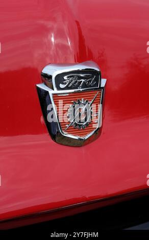 logo americano ford f-100 sul cofano del camion pick-up Foto Stock