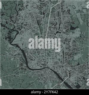 Mappa di Dacca in Bangladesh in uno stile morbido e scuro. Contiene vettore stratificato con strade, acqua, parchi, ecc. Illustrazione Vettoriale
