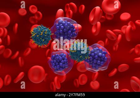 Terapia con cellule T di CAR nel linfoma diffuso a grandi cellule B (DLBCL) - Vista isometrica illustrazione 3d. Foto Stock