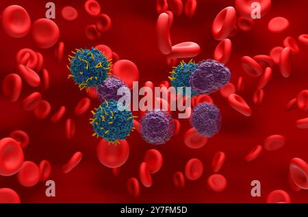 Terapia con cellule T di CAR nel linfoma non hodgkin (NHL) - Vista isometrica illustrazione 3d. Foto Stock