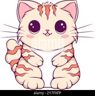 Carino stile kawaii gatto a righe Illustrazione Vettoriale