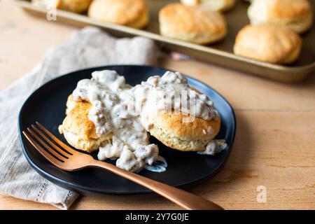 Biscotti fatti in casa e sugo di salsiccia Foto Stock