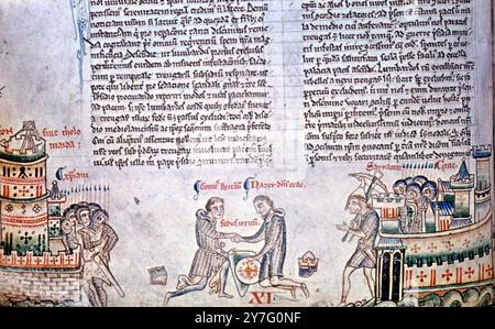 Raffigura il trattato del 1240 tra il conte Richard e i Saraceni. Matthew Paris, "Historia Major" dell'Università di Cambridge. Foto Stock