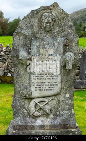 Lapide di Tommy Dobson St Catherine's Church a Boot nella valle di Eskdale nel Lake District National Park, Cumbria, Inghilterra Foto Stock