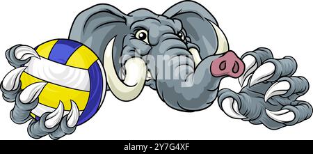 Elephant Volley Volley Ball Animal Mascot Illustrazione Vettoriale