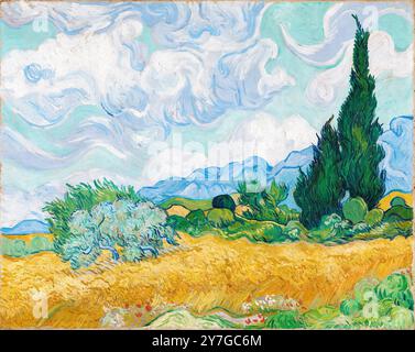 Vincent van Gogh, Un campo di grano con cipressi, pittura di paesaggi ad olio su tela, 1889 Foto Stock