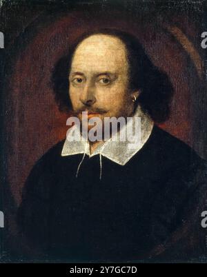 William Shakespeare (1564-1616), The Chandos Portrait, painting in oil on canvas by John Taylor (Assigned), 1611 Foto Stock