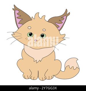 un gatto di sabbia beige soffice si siede e guarda attentamente e seriamente avanti, facile da modificare, vettore stock Foto Stock