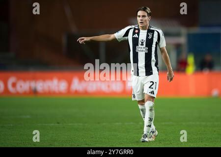 Genova, Italia. 28 settembre 2024. Nicolo fagioli della Juventus FC gesti durante la partita di serie A tra Genoa CFC e Juventus FC. Crediti: Nicolò campo/Alamy Live News Foto Stock