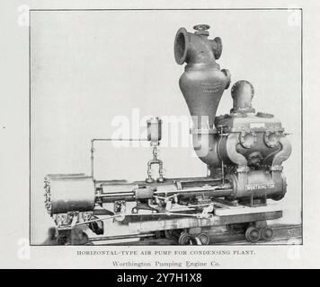 POMPA DELL'ARIA DI TIPO ORIZZONTALE PER IMPIANTI DI CONDENSAZIONE. Worthington Pumping Engine Co. Dall'articolo LA CENTRALIZZAZIONE DELL'IMPIANTO DI CONDENSAZIONE DEL VAPORE. HY Harry G. V. Oldham. Dalla rivista Engineering dedicata al progresso industriale volume XX 1900 - 1901 The Engineering Magazine Co Foto Stock