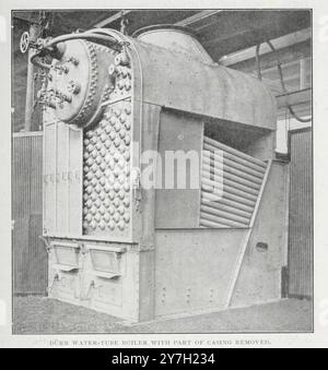 Caldaia a tubo d'acqua Durr con parte dell'involucro rimosso dall'articolo GENERATORI DI VAPORE A TUBO D'ACQUA PER IL SERVIZIO NAVALE. Di B. H. Thwaite della rivista Engineering dedicata al progresso industriale volume XX 1900 - 1901 The Engineering Magazine Co Foto Stock