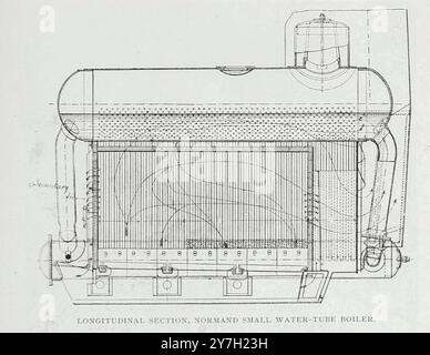 SEZIONE LONGITUDINALE, CALDAIA A TUBO D'ACQUA NORMAND PICCOLO. Dall'articolo GENERATORI DI VAPORE A TUBO D'ACQUA PER IL SERVIZIO NAVALE. Di B. H. Thwaite della rivista Engineering dedicata al progresso industriale volume XX 1900 - 1901 The Engineering Magazine Co Foto Stock