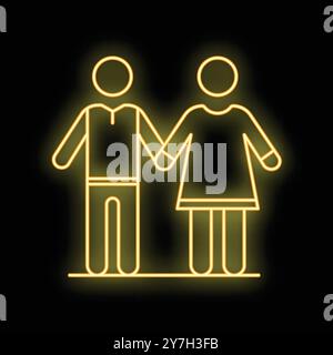 Icona luminosa della linea al neon di una coppia che si tiene per mano, rappresentando l'amore e le relazioni Illustrazione Vettoriale