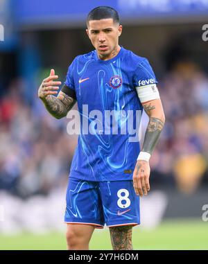 Londra, Regno Unito. 28 settembre 2024. Chelsea V Brighton & Hove Albion - Premier League - Stamford Bridge. Enzo Fernandez in azione. Crediti immagine: Mark Pain / Alamy Live News Foto Stock