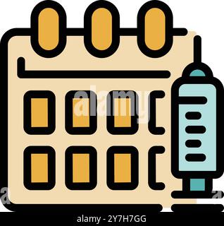 Calendario degli appuntamenti per la vaccinazione che mostra la data di immunizzazione programmata con una siringa Illustrazione Vettoriale