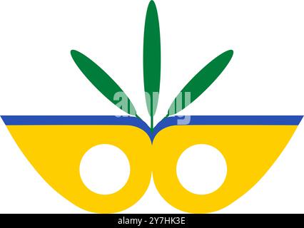 Una vivace illustrazione vettoriale di una maschera di carnevale nei colori della bandiera brasiliana in stile cartoni animati piatto. Campagne turistiche, brochure di progettazione, volantini o. Illustrazione Vettoriale