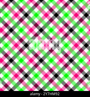 Motivo scozzese a scacchi multicolore al neon vettoriale. Un motivo simile a una griglia, un'estetica geometrica del design per diverse occasioni, come Illustrazione Vettoriale