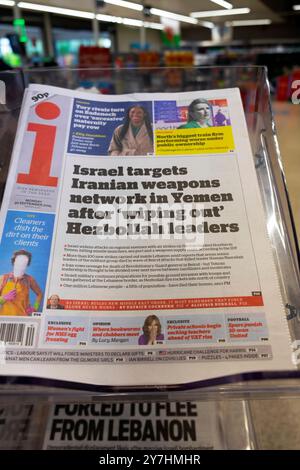 "Israele prende di mira la rete di armi iraniane nello Yemen dopo aver "spazzato via” i titoli dei giornali 30 settembre 2024 Londra Regno Unito Foto Stock