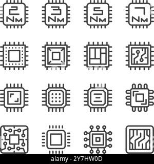 set di icone, vettore e illustrazione del chipset e della linea di chip Illustrazione Vettoriale