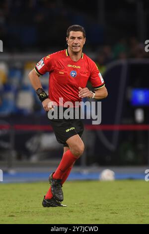 Napoli, Italia. 29 settembre 2024. L'arbitro Gianluca Manganiello durante la partita di serie A tra il Napoli e l'AC Monza allo Stadio Diego Armando Maradona di Napoli il 29 settembre 2024. Crediti: Franco Romano/Alamy Live News Foto Stock