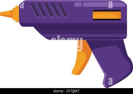 Pistola elettrica per colla a caldo viola con grilletto arancione, ideale per rappresentare progetti di creazione, riparazione o fai da te Illustrazione Vettoriale