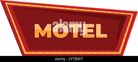 Insegna rossa del motel con lampadine che segnalano l'alloggio per i viaggiatori Illustrazione Vettoriale