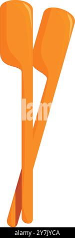 Due spatole arancioni in silicone da cucina si trovano una sopra l'altra, isolate su sfondo bianco Illustrazione Vettoriale