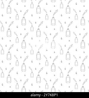 Prodotti con motivo senza cuciture Line Art su sfondo bianco per la cura della pelle. Prodotti di bellezza per salone di bellezza, industria della salute, truccatrice. Illustrazione Vettoriale