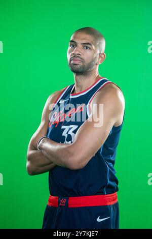 Los Angeles, California, Stati Uniti. 30 settembre 2024. Nicolas Batum#33 dei Los Angeles Clippers partecipa al LA Clippers' Media Day all'Intuit Dome, lunedì 30 settembre, a Inglewood, California (Credit Image: © Ringo Chiu/ZUMA Press Wire) SOLO PER USO EDITORIALE! Non per USO commerciale! Crediti: ZUMA Press, Inc./Alamy Live News Foto Stock