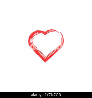 Icona vettoriale cuore grunge. Cuore rosso a forma di pennello isolato Illustrazione Vettoriale