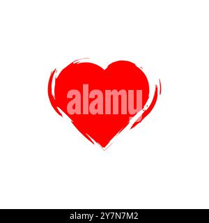 Illustrazione vettoriale dell'icona rossa del cuore grunge. Cuore del pennello isolato su sfondo bianco Illustrazione Vettoriale