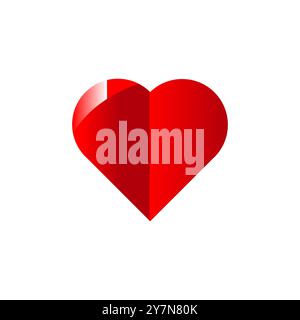 Icona del vettore cardiaco 3D. Colore rosso romantico cuore d'amore lucente per i biglietti di auguri e inviti di san valentino o per i poster dei festeggiamenti isolati Illustrazione Vettoriale