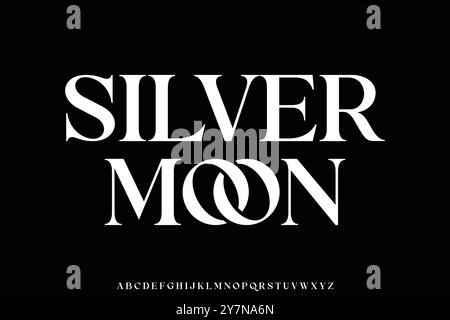 Elegante e lussuoso sistema di caratteri con visualizzazione alfabetica. Carattere Silver Moon Illustrazione Vettoriale