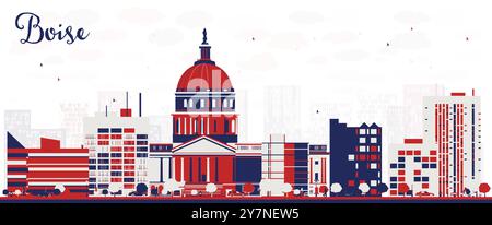 Abstract Boise USA City Skyline con edifici colorati. Illustrazione vettoriale. Paesaggio urbano con punti di riferimento. Illustrazione Vettoriale