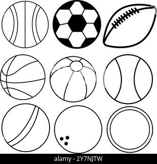 Set di palline illustrazione vettoriale, calcio, sport Illustrazione Vettoriale